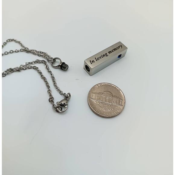 Stainless Steel Blue Glass Urn Necklace Keepsake Pendant 21" Chain - Picture 2 of 2